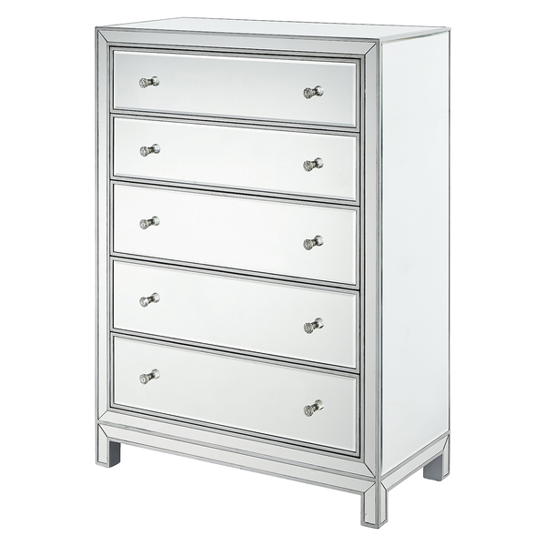 Elegant Decor Chest 5 Drawers 34In. W X 16In. D X 48In. H In Antique Silver Paint MF72026